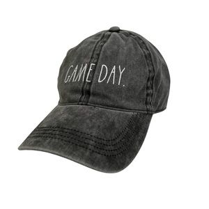NWT Rae Dunn Washed Black Gray Embroidered GAME DAY Baseball Hat Cap